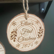 Load image into Gallery viewer, Engraved Wood Slice Christmas Tree Decorations