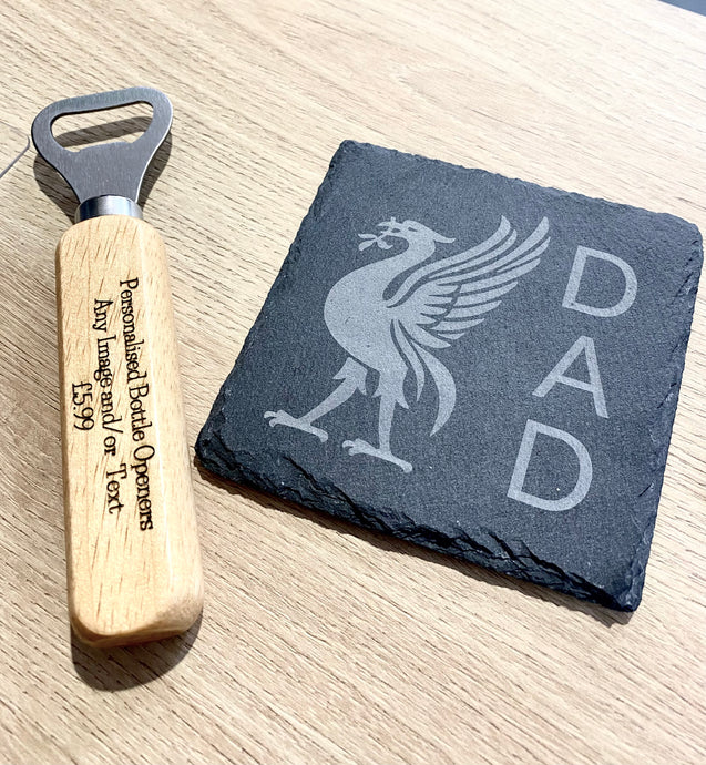 Engraved Coaster & Bottle Opener Set