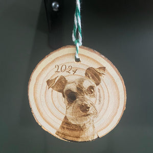 Engraved Wood Slice Christmas Tree Decorations