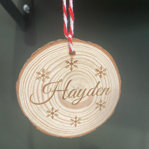 Engraved Wood Slice Christmas Tree Decorations