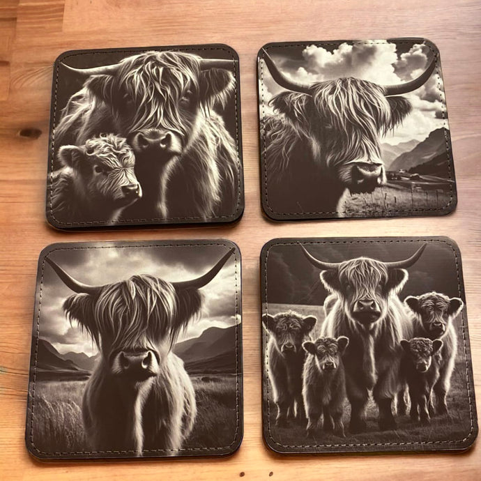 Set of 4 Highland Cow Coasters